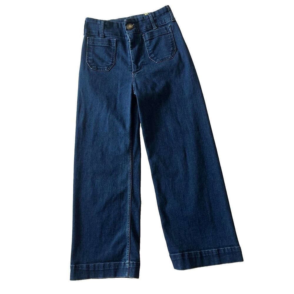 Anthropologie Maeve Colette Wide Leg Cropped Jeans 26 Dark Denim Coastal Chic